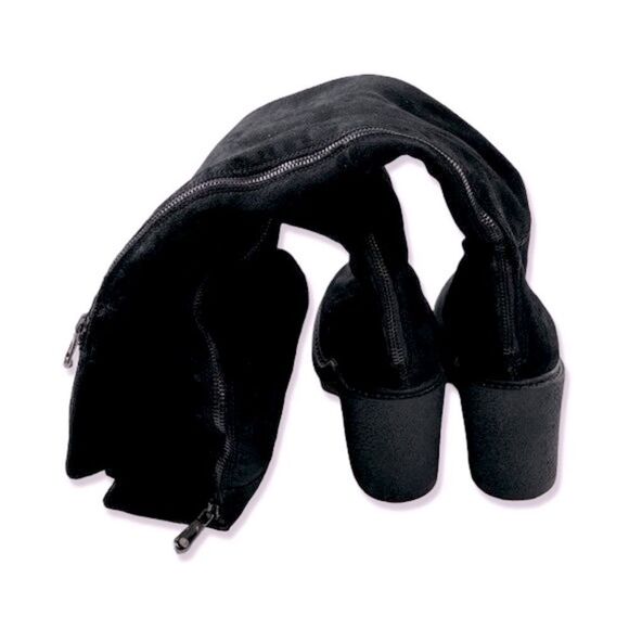 Gusto Women's Black Suede Leather Over The Knee High Block Heeled Boots - Picture 5 of 7